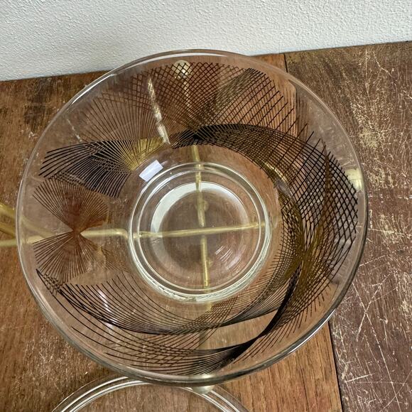 MCM Vintage Retro black gold design glass containers in metal condiment holder - Picture 4 of 10